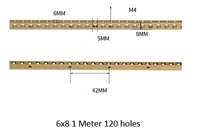 6x8 Neutral Bars 1 meter 120 holes