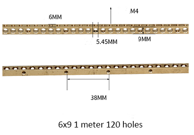 6x9 Brass Neutral Bars 1 meter 120 holes