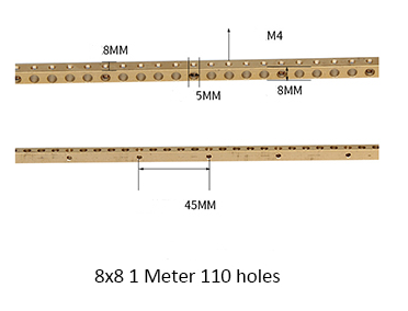 8x8 Copper Ground Bars 1 meter 110 holes